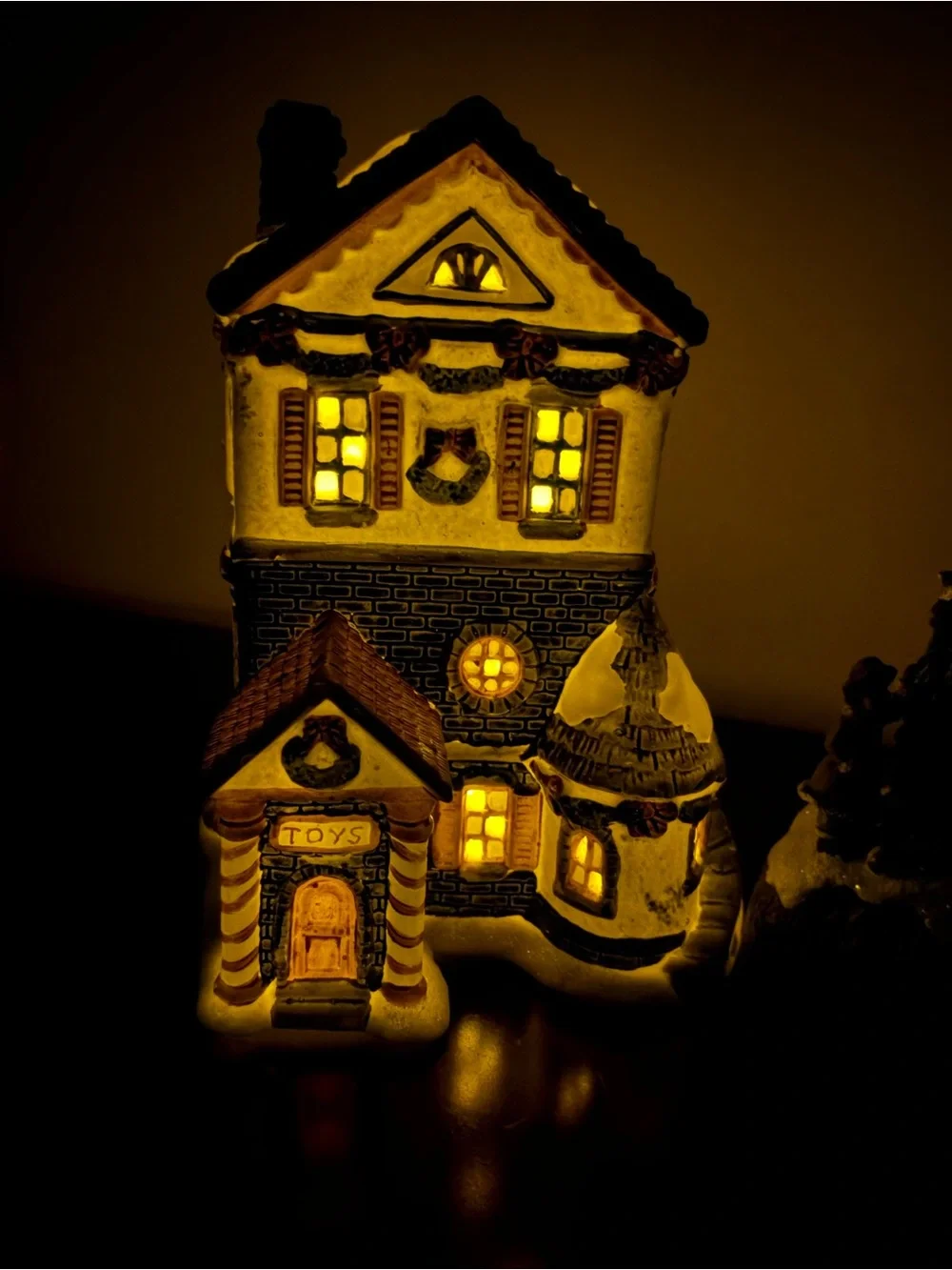 Holiday Village Train and Decorative Houses - Red, Green, Blue